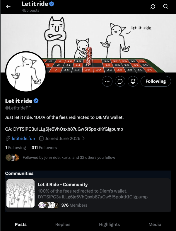 Let it ride — X profile with 311 followers